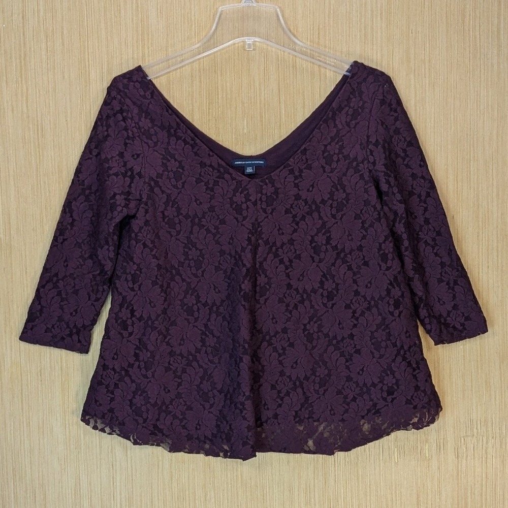 American Eagle Top Womens Medium Plum Purple Floral Lace Whimsygoth Witchy Flowy